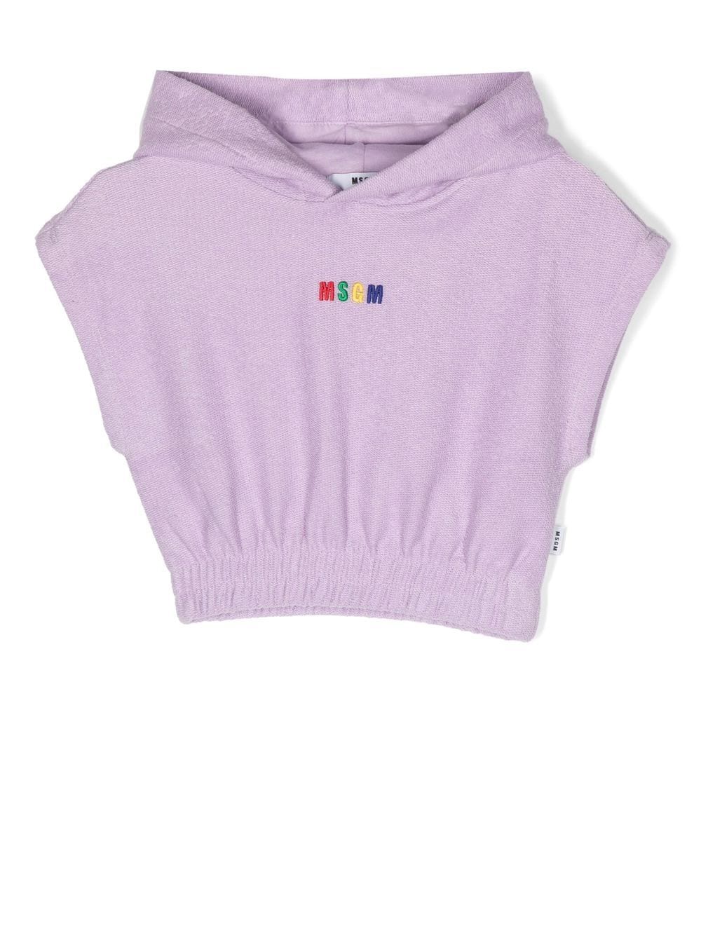 Msgm Kids' Logo-embroidered Hooded Top In Purple