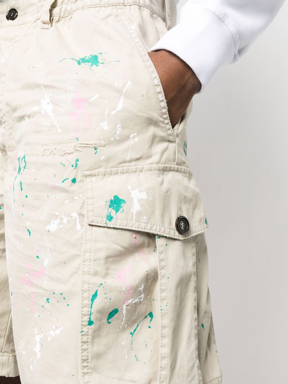 Shop Dsquared2 Paint Splatter Cargo Shorts In Neutrals
