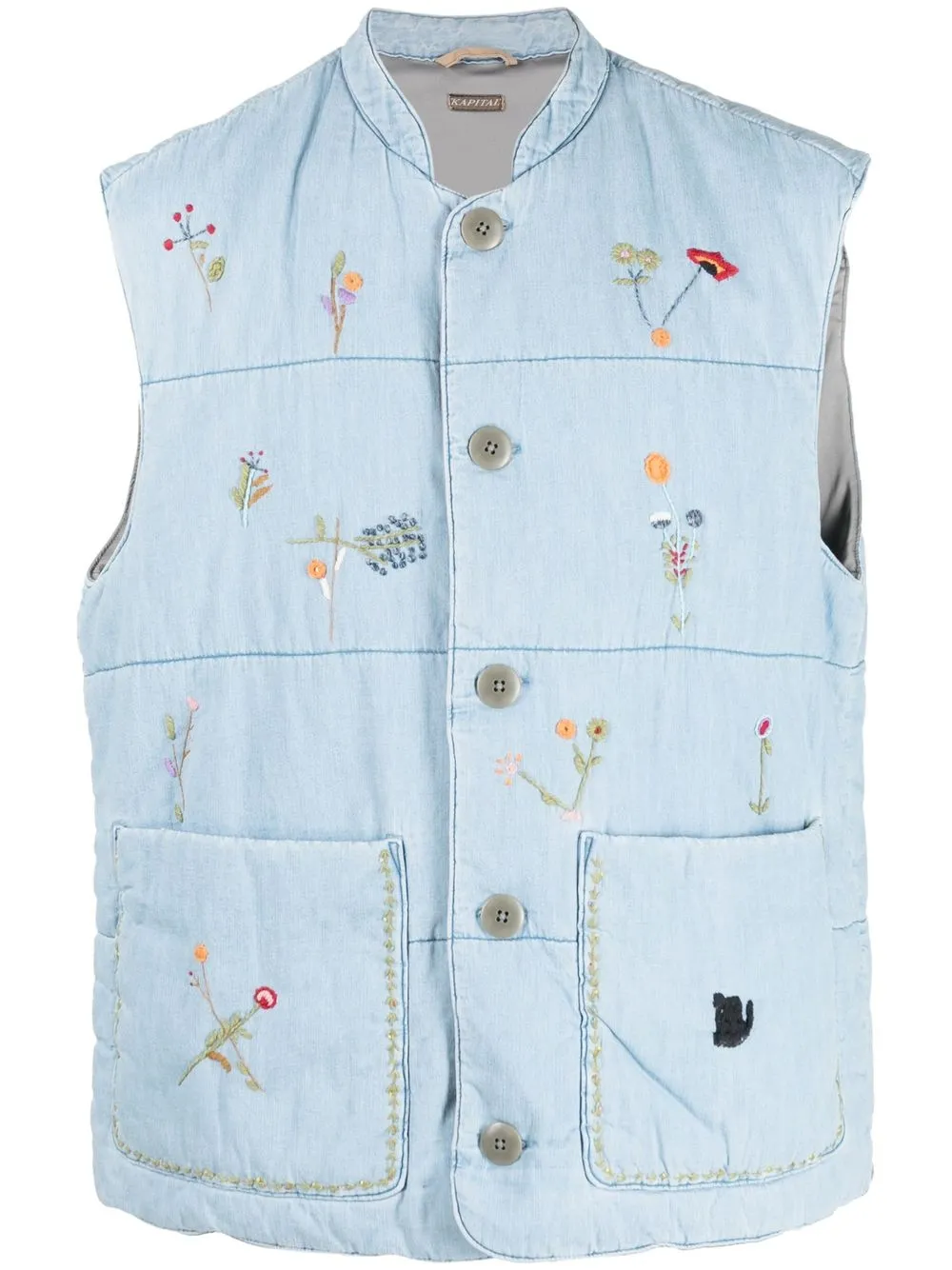 

Kapital floral-embroidered sleeveless vest - Blue