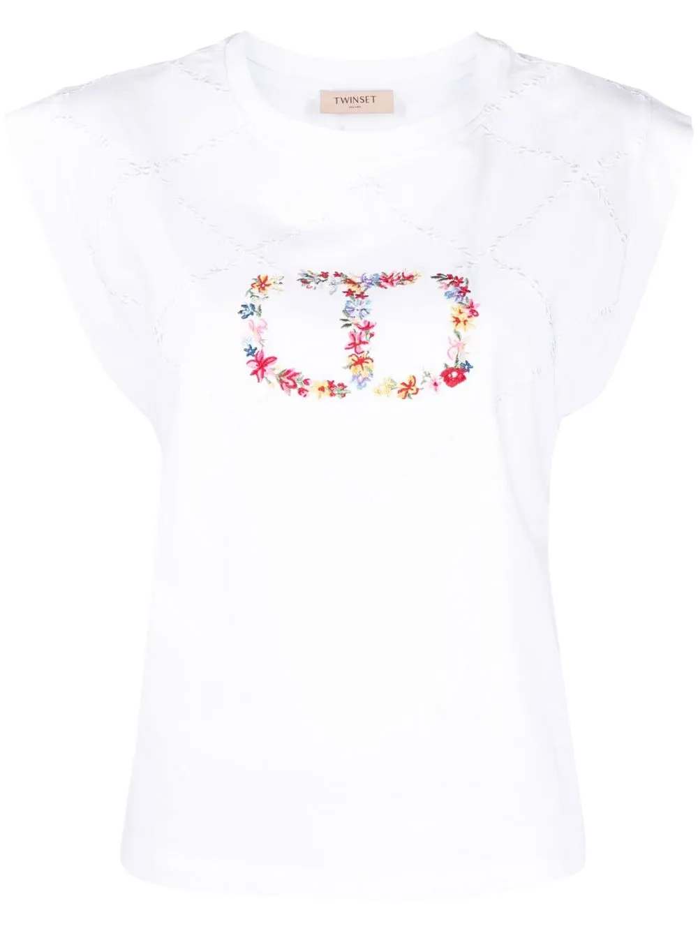 

TWINSET playera manga corta con bordado floral - Blanco