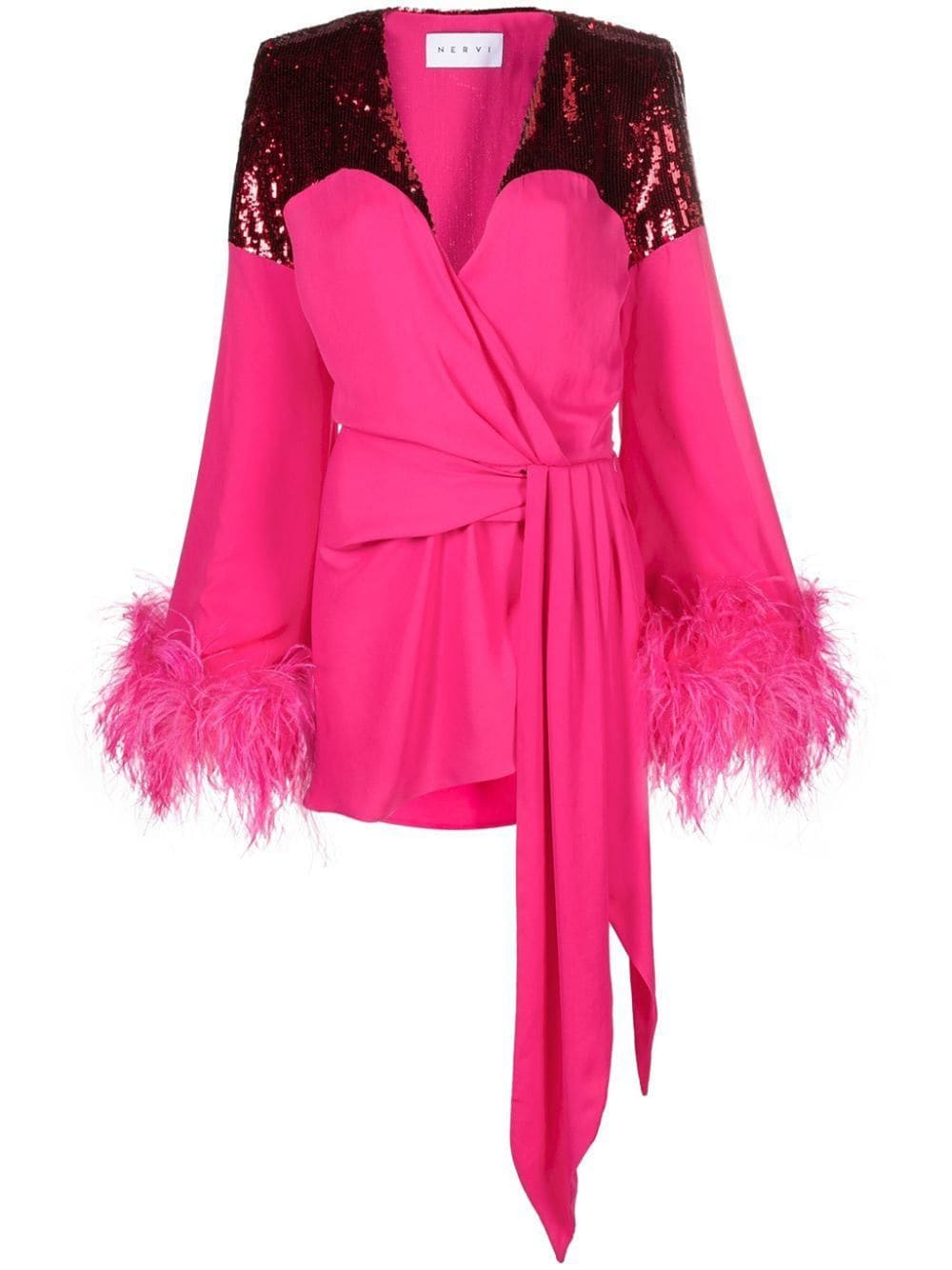 Shop Nervi Sequinned-panel Wrap Dress In Pink