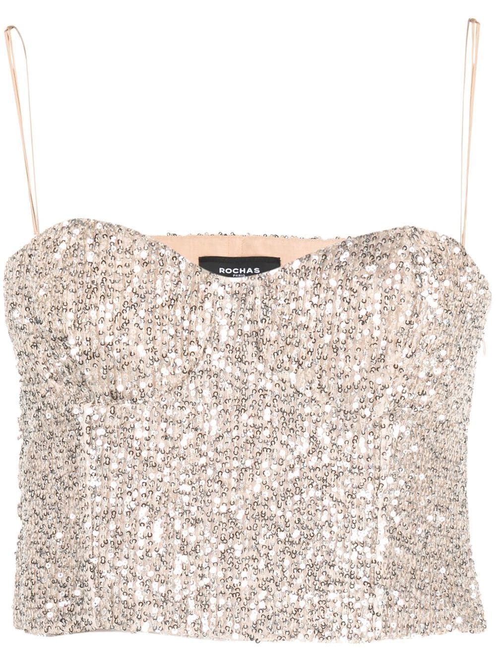 Shop Rochas Sequin-embellished Top In Silver