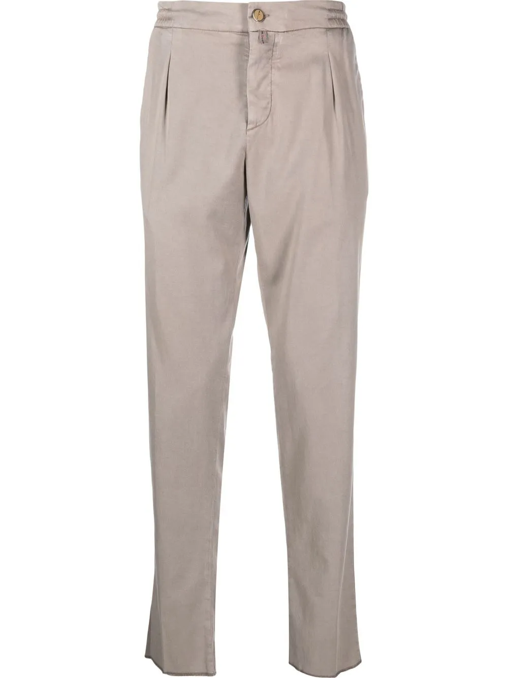 Shop Kiton Logo-patch Straight-leg Trousers In Brown