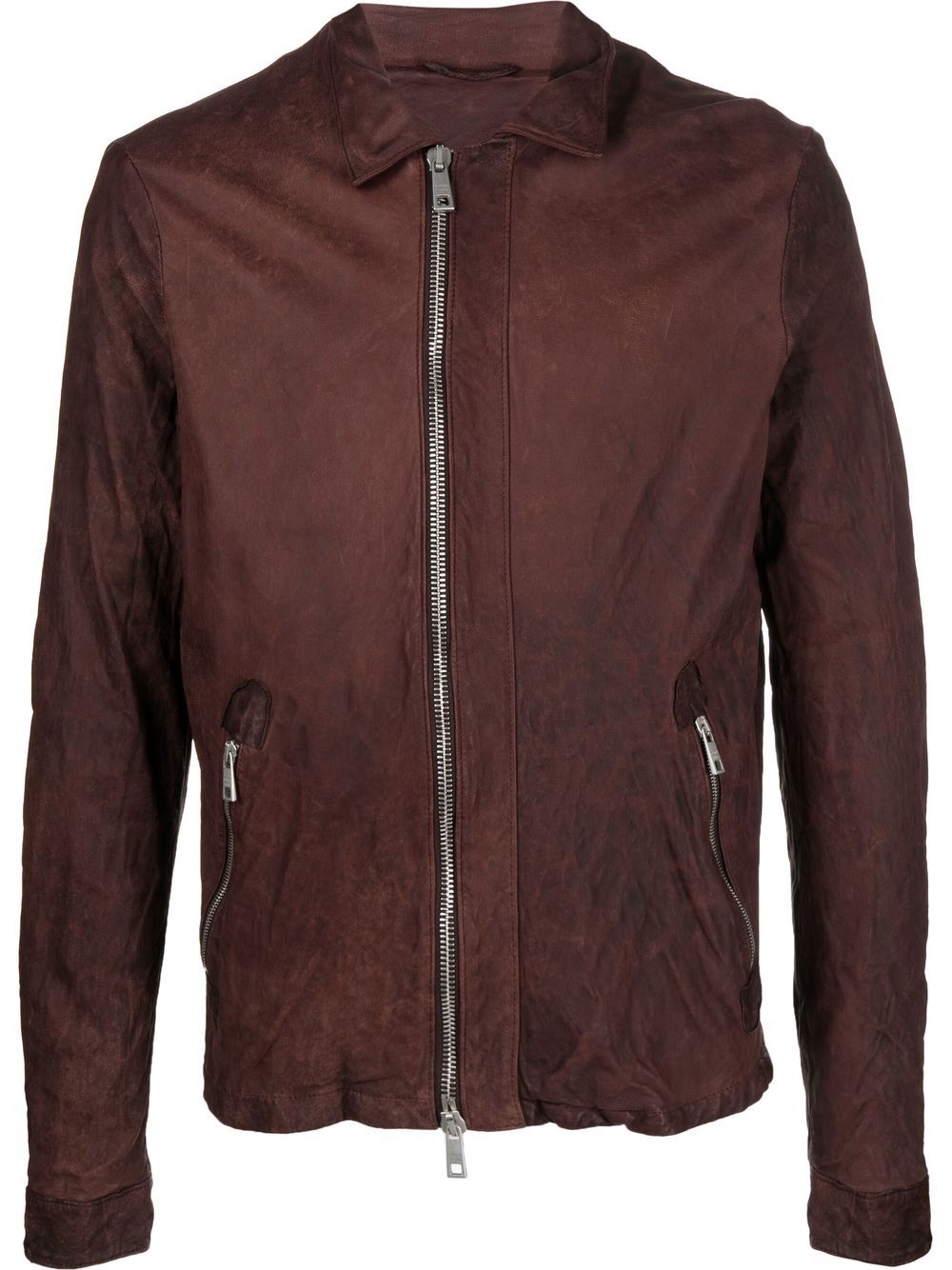 Giorgio Brato Crease-effect Leather Jacket In Braun