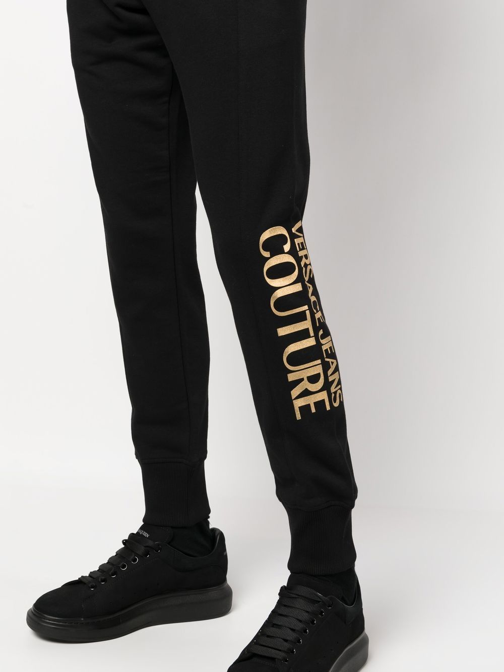 Shop Versace Jeans Couture Metallic-logo Track Pants In Black