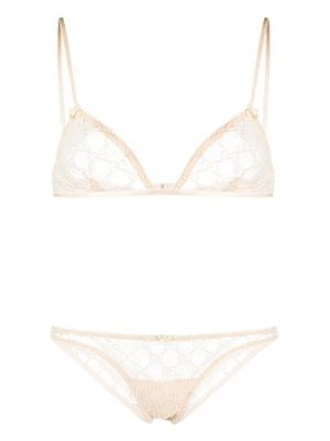 Gucci Tulle And Cotton Bra And High-rise Briefs - Cream