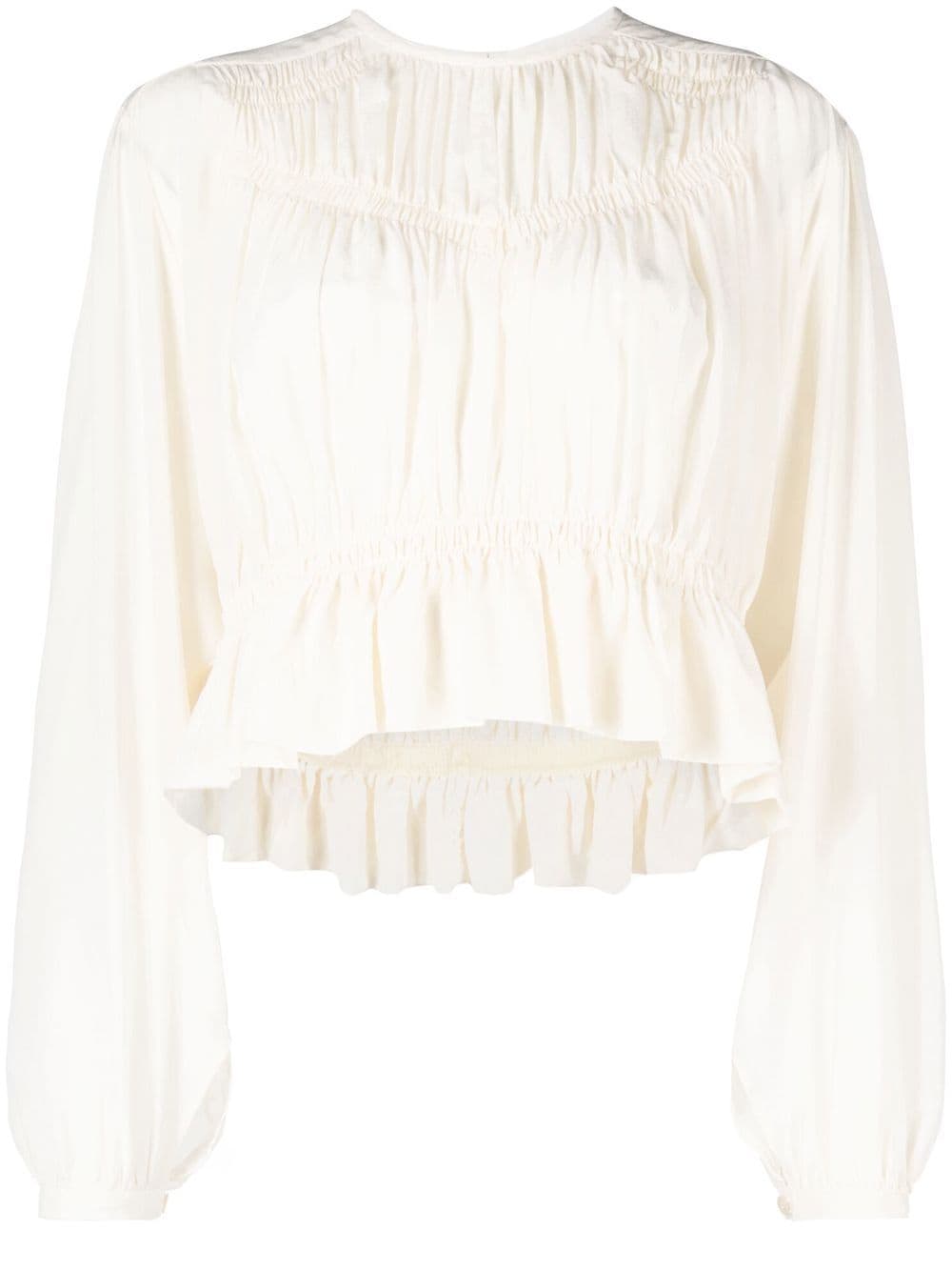 Shop Isabel Marant Pleated Silk Top In Neutrals
