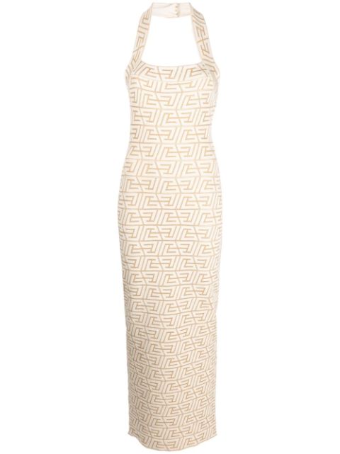 Balmain logo-jacquard halterneck dress Women