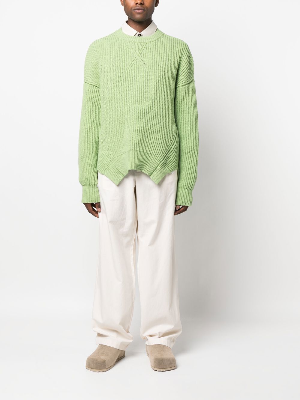 Shop Jil Sander Ribbed-knit Wool-cotton Sweater In Green