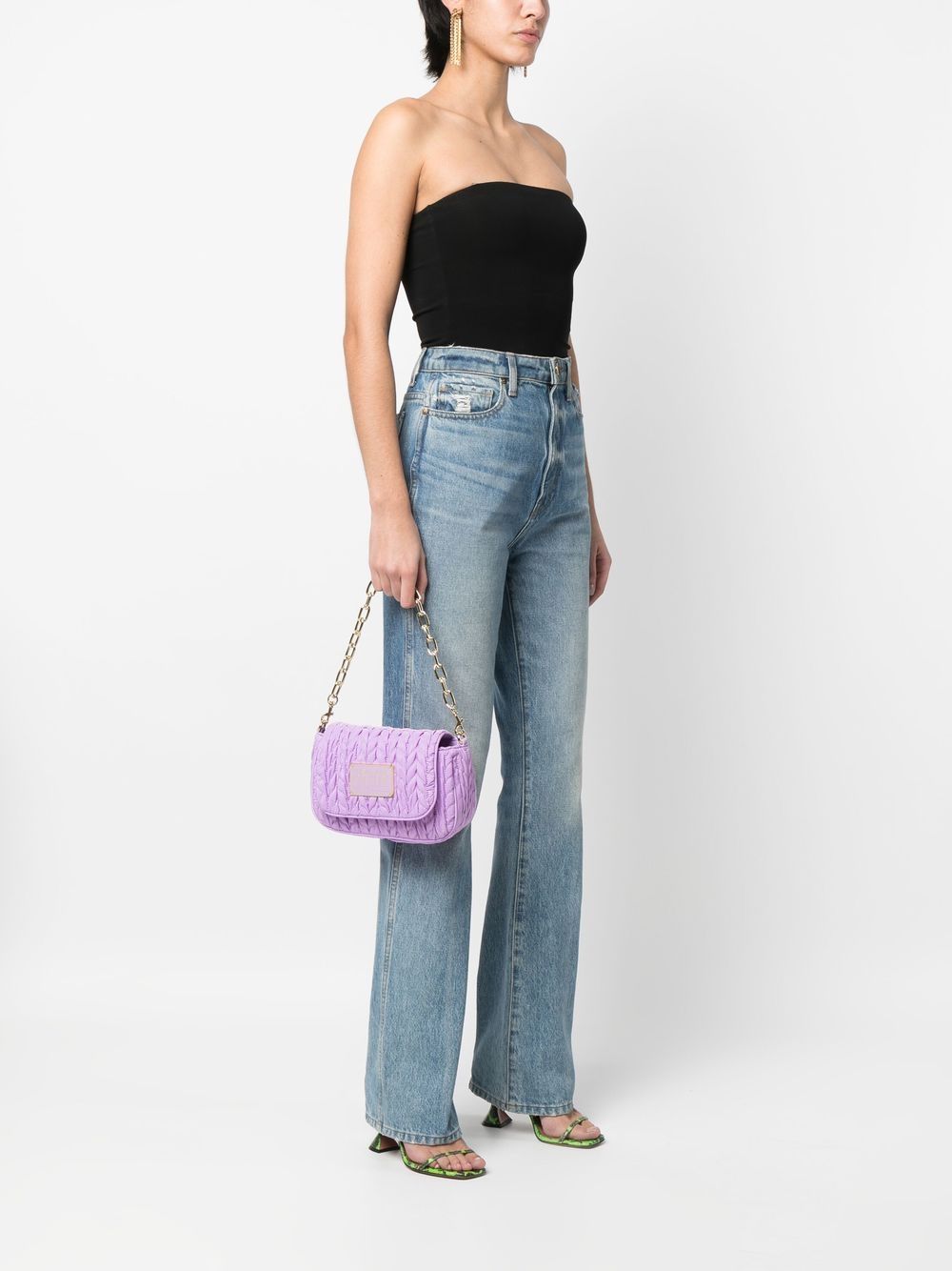 Shop Versace Jeans Couture Faux-leather Matelassé Shoulder Bag In Purple
