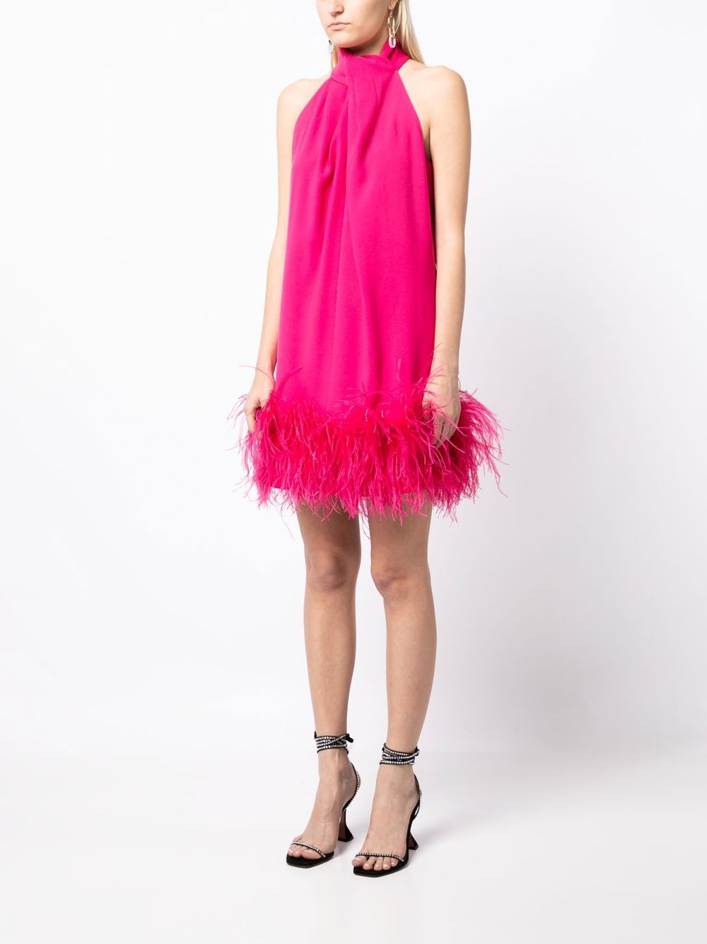 Shop 16arlington Cynthia Feather-trim Minidress In Pink