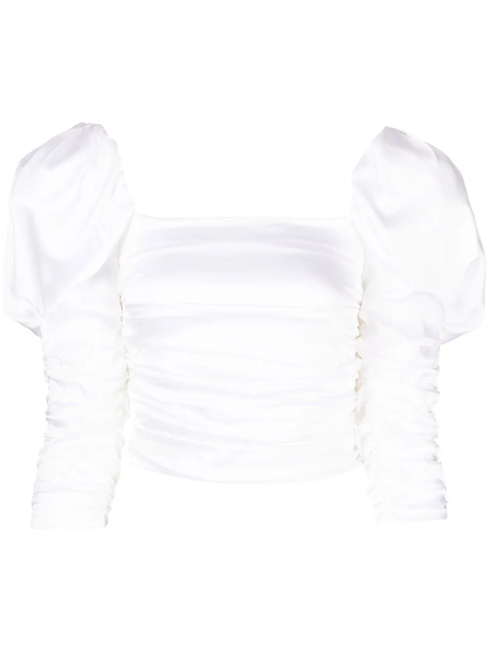 

alice + olivia Katrice ruched puff-sleeve top - White