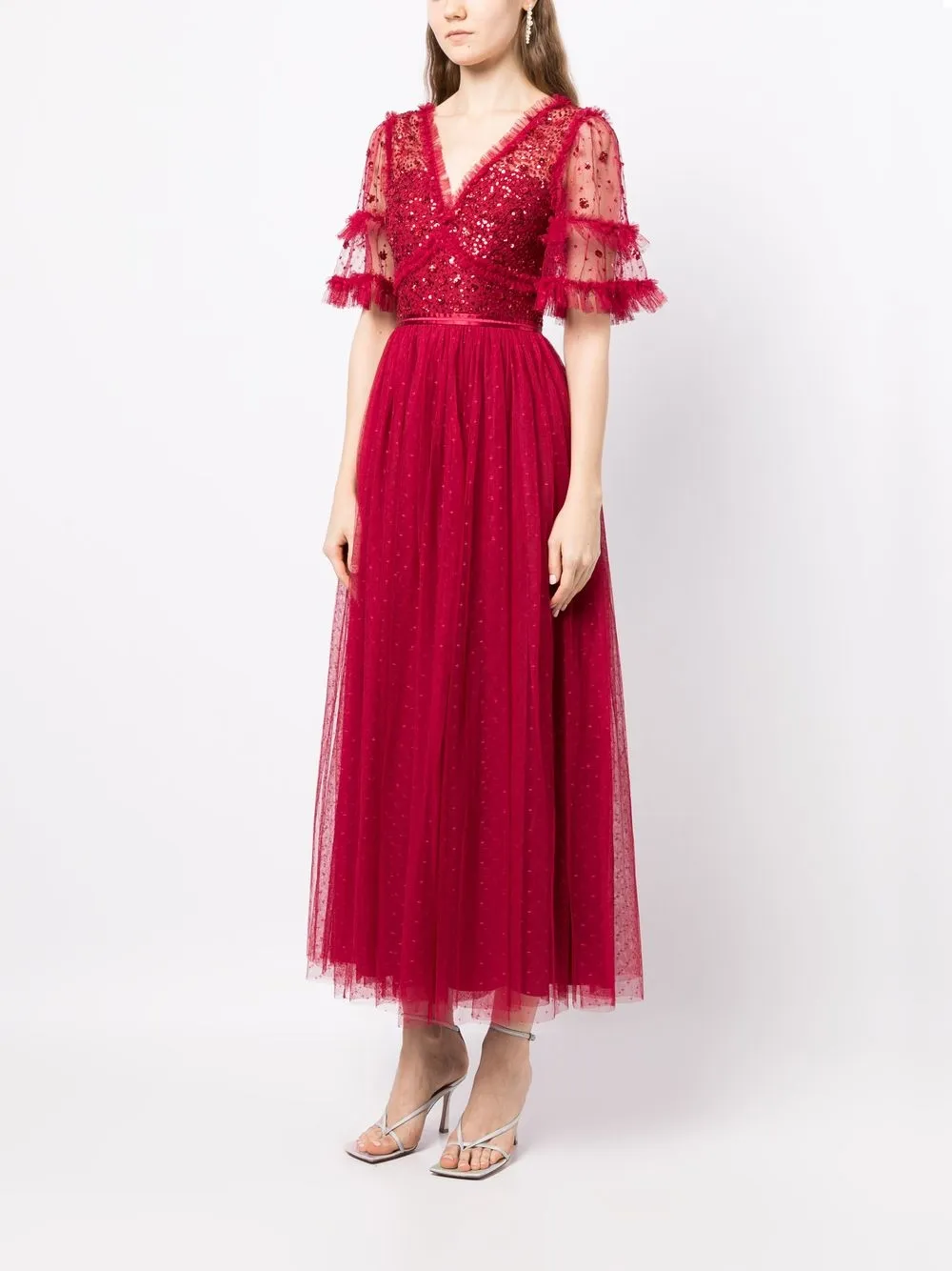 Needle & Thread Sequinembroidered Tulle Midi Dress In Red ModeSens