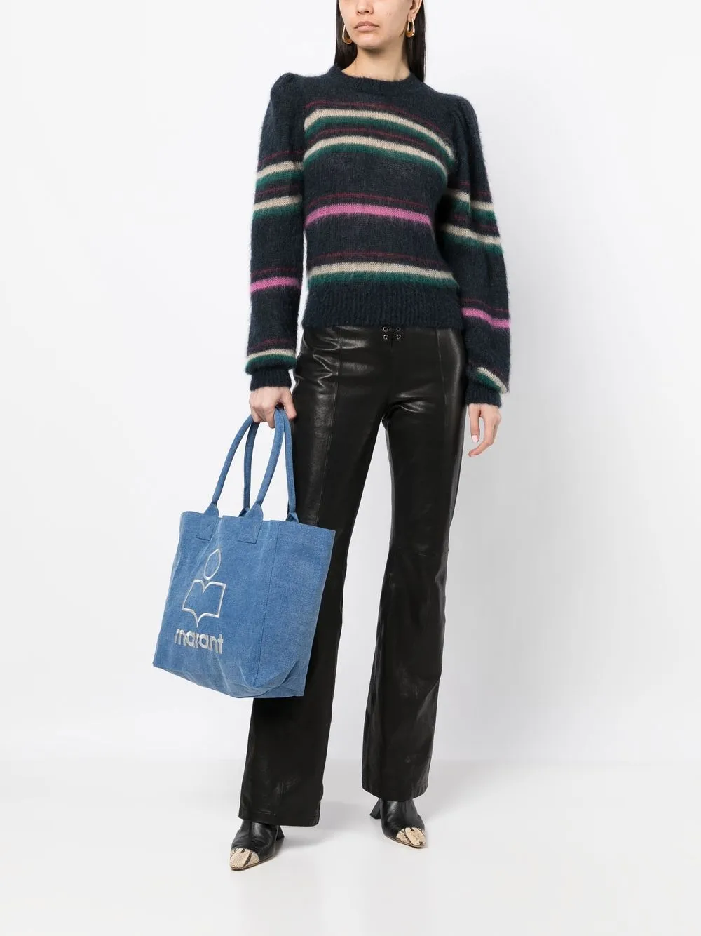 Shop Isabel Marant Logo-embroidered Denim Tote Bag In Blue