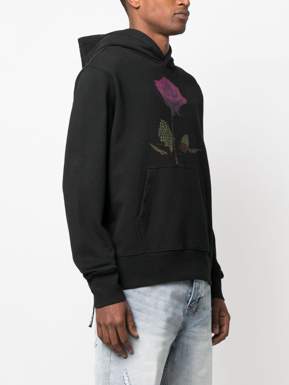 Shop Ksubi Pixelated Rose-print Cotton Hoodie In Black
