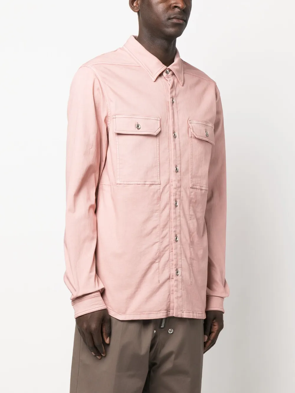 Shop Rick Owens Drkshdw Cotton-blend Long-sleeved Overshirt In Pink