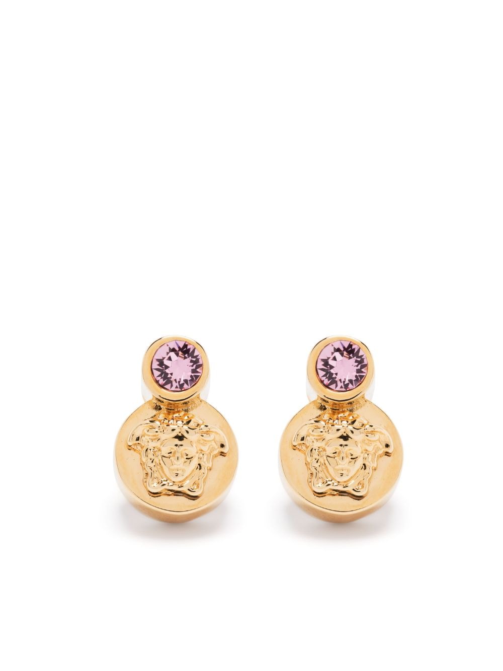 Versace Medusa Crystal Stud Earrings In Gold
