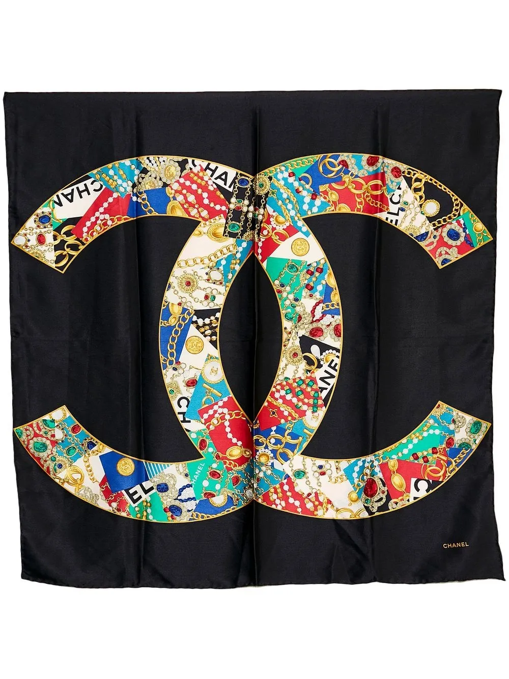 

Chanel Pre-Owned CC jewellery-print silk scarf - Black