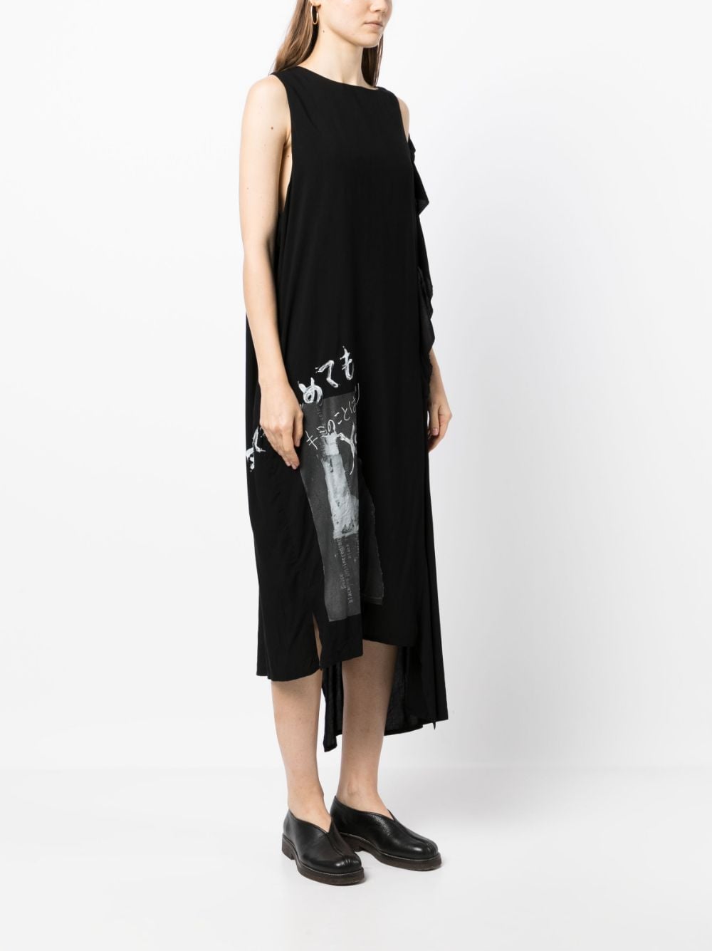 Shop Y's Graphic-print Draped Midi Dress In Black