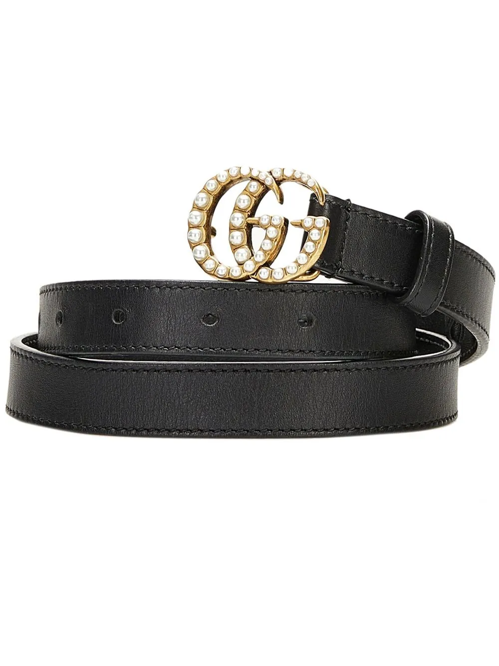 

Gucci Pre-Owned double G pearl buckle leather belt - Black