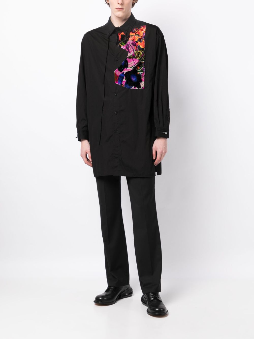 Yohji Yamamoto floral-print buttoned cotton shirt - Zwart