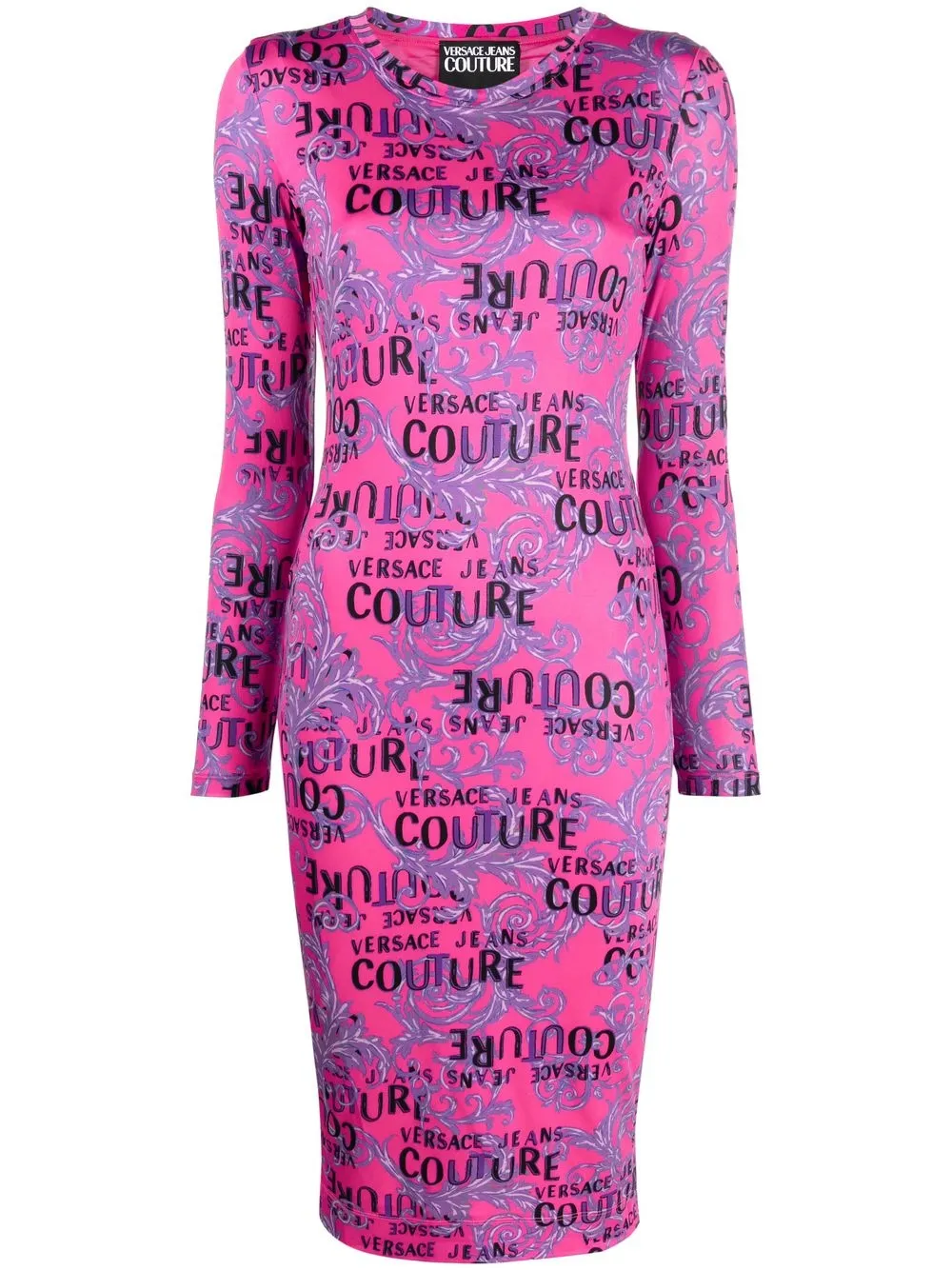 

Versace Jeans Couture Sketch Couture-print long-sleeved midi dress - Pink