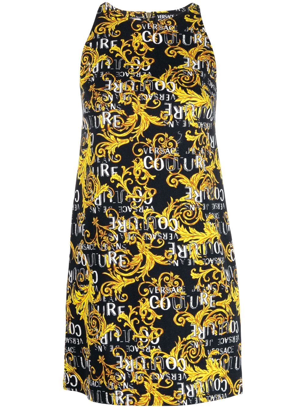 Versace Jeans Couture Logo Couture-print Sleeveless Minidress In 黑色