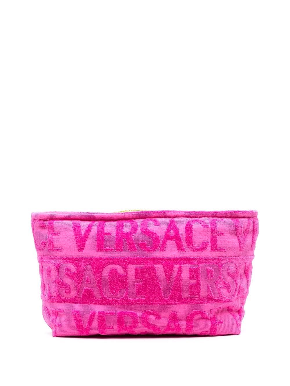 Shop Versace Flocked-logo Wash Bag In Rosa