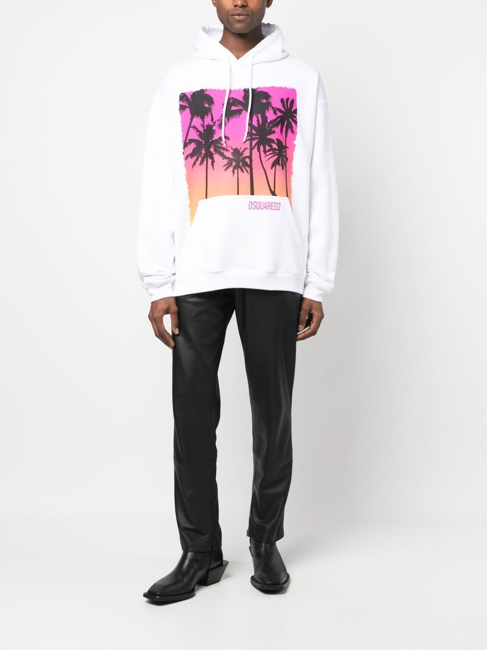 Shop Dsquared2 Palm-tree Print Cotton Hoodie In White