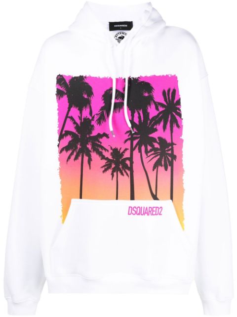 DSQUARED2 palm-tree print cotton hoodie Men