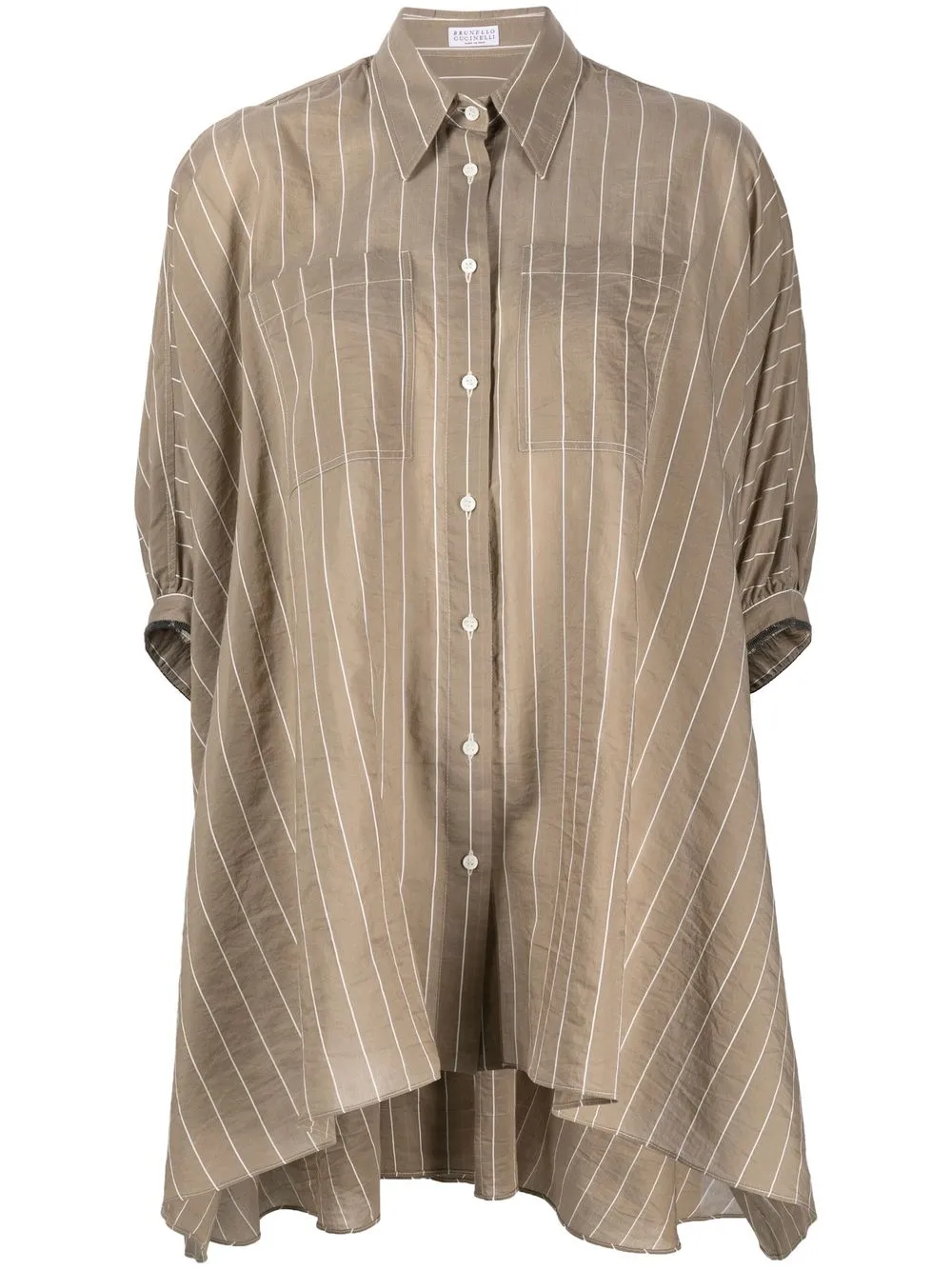 

Brunello Cucinelli Monili-embellished striped shirt - Brown