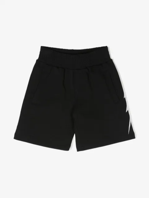 Neil Barrett Kids Thunderbolt print cotton shorts
