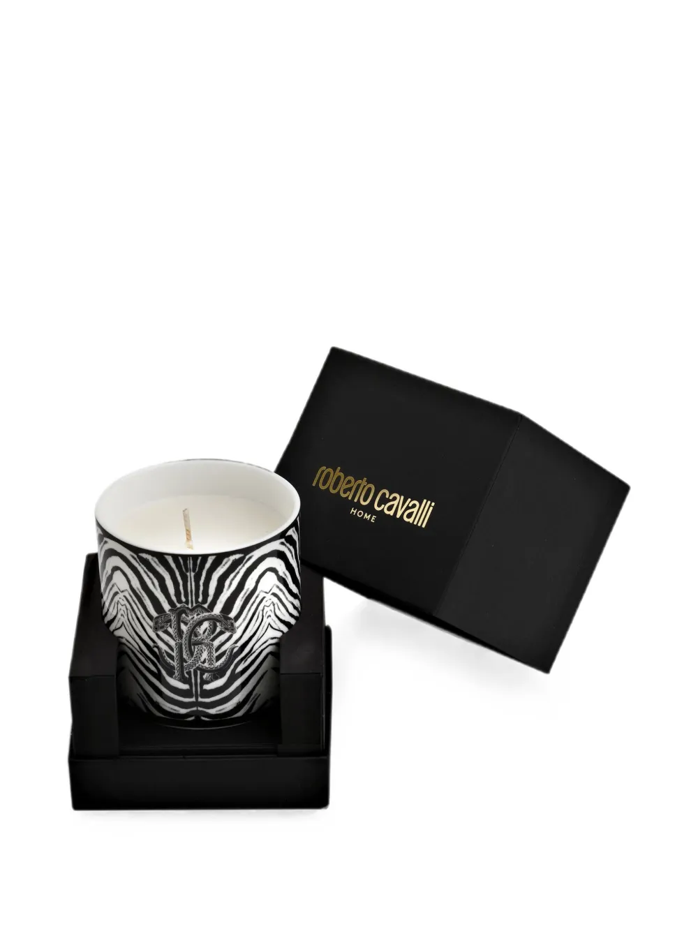 Roberto Cavalli Home zebra-print logo candle - Bianco
