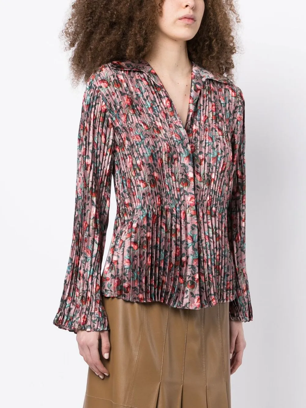 Shop Vince Berry Blooms Pleated Shirt In Multicolour
