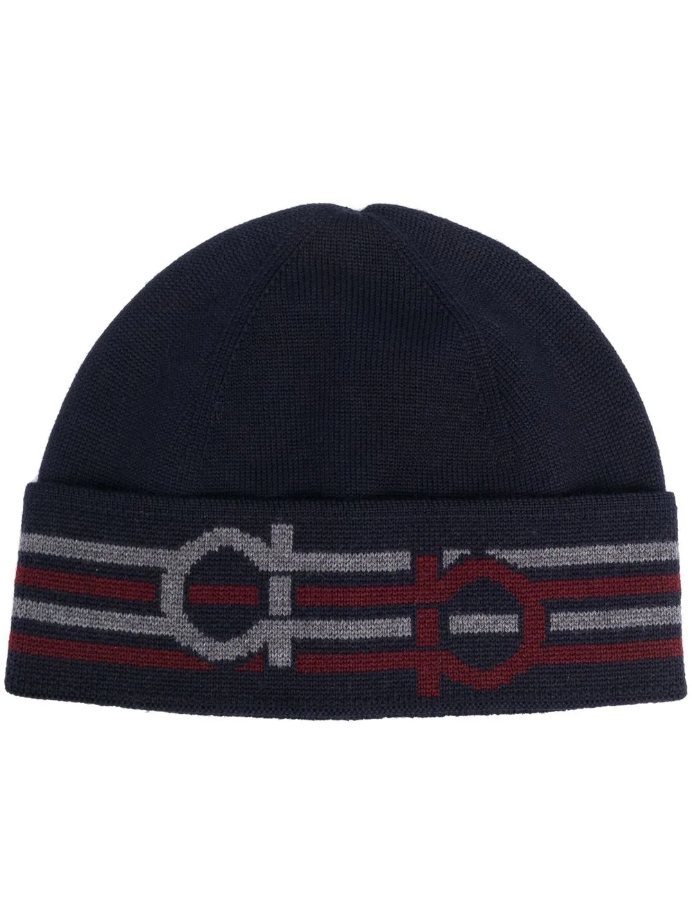 

Ferragamo Gancini-print wool beanie - Blue