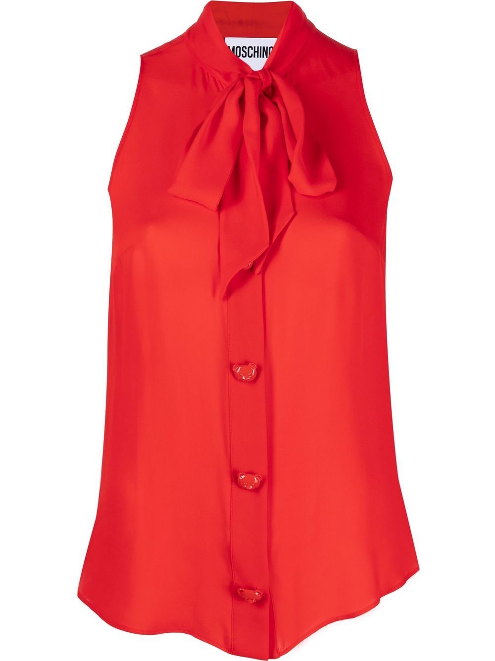 Shop Moschino Sleeveless Pussy-bow Silk Blouse In Rot