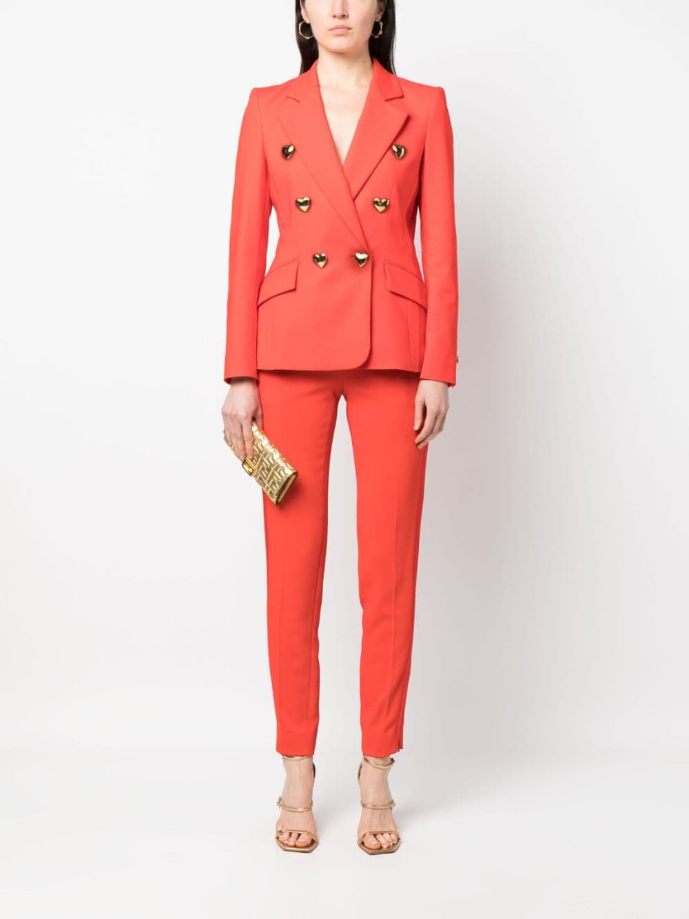 Shop Moschino Heart-button Double-breasted Blazer In Rot