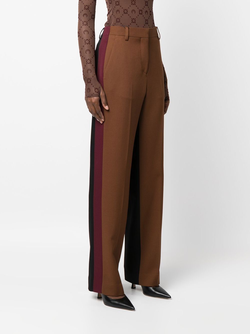 Shop Burberry High-waist Wool-blend Trousers In Braun