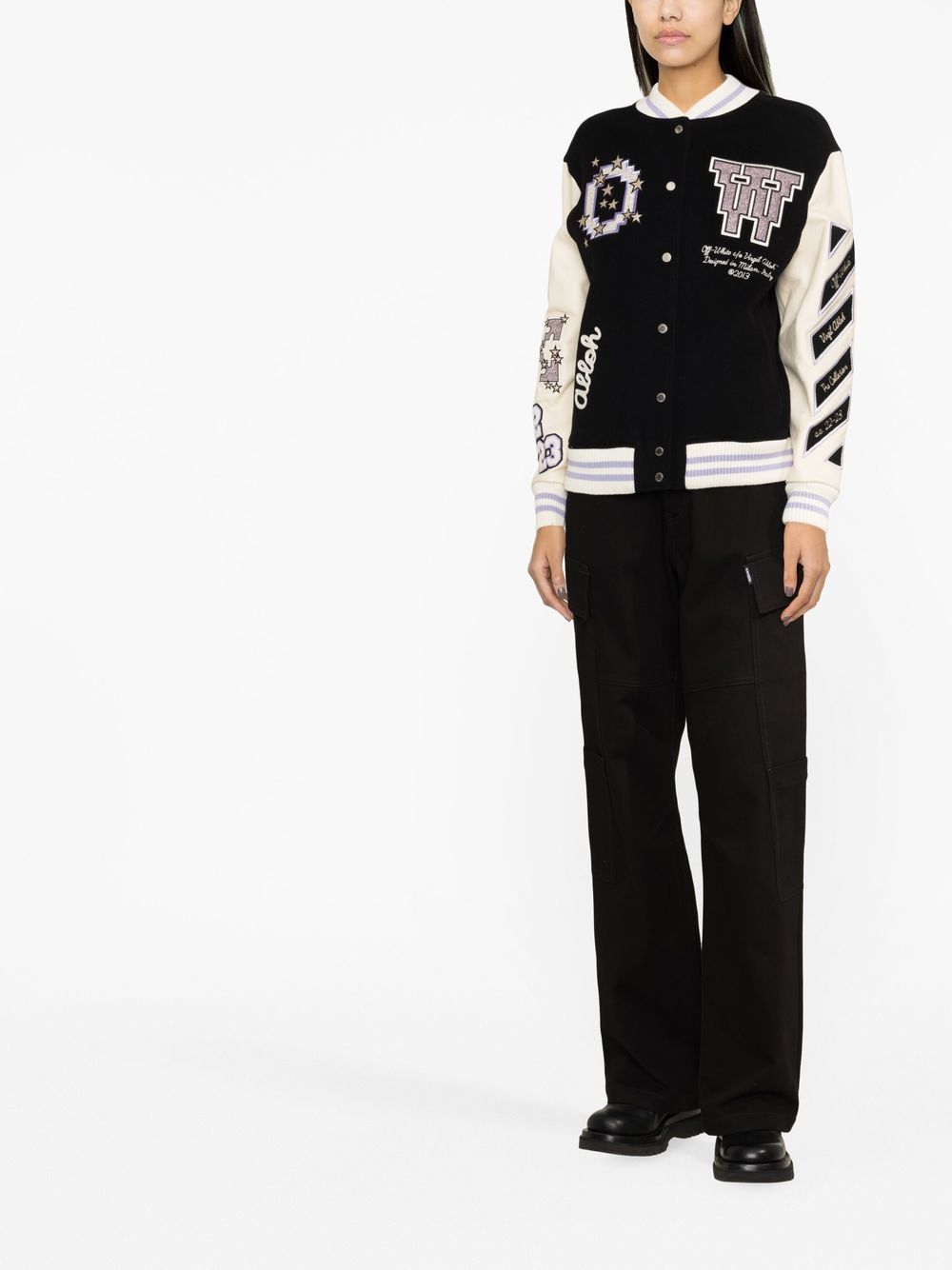 Shop Off-white Bling Patches Varsity Jacket In Black