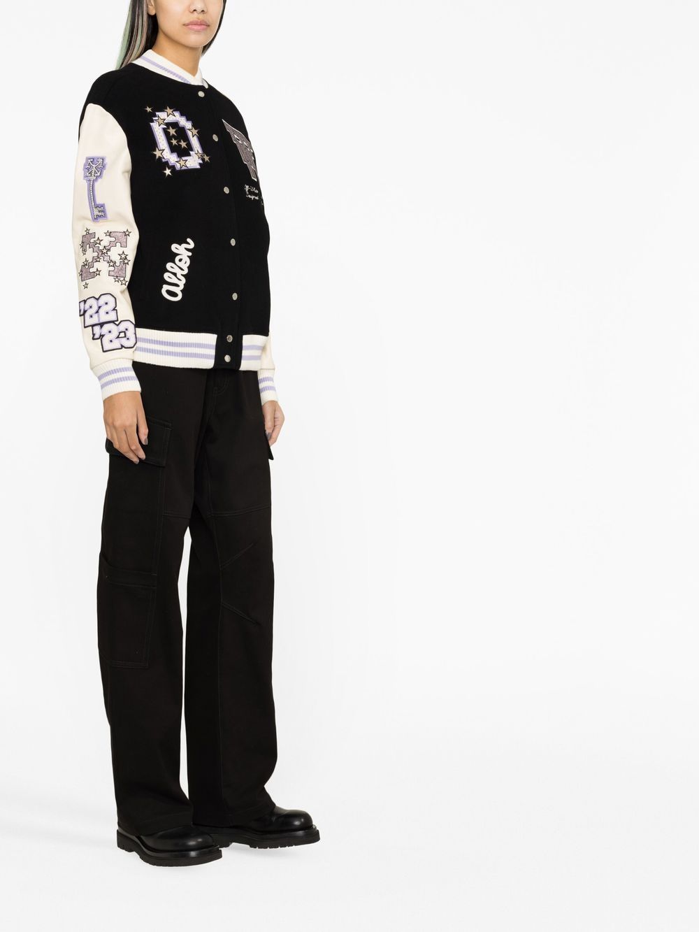 NWT OFF-WHITE C/O VIRGIL ABLOH Black Intarsia Varsity Jacket Size M $1535