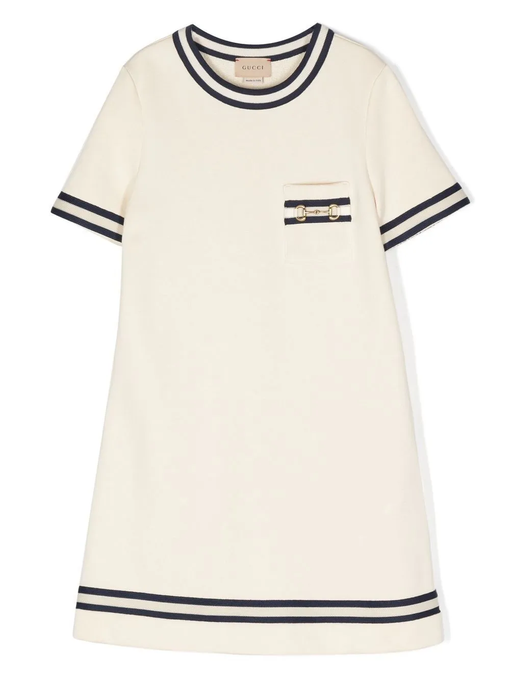 Gucci Striped-trim Horsebit-embellished Cotton Dress 4-12 Years In Neutrals