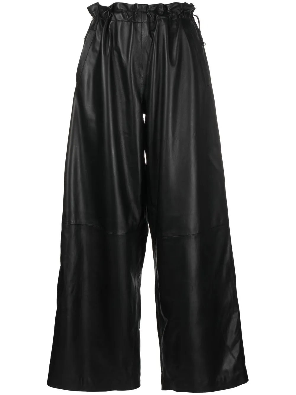 Manokhi Frilled-waist Leather Pant In Black