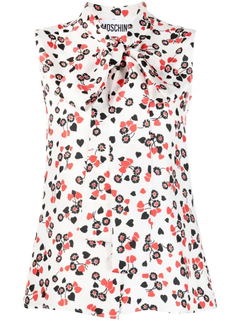 Moschino floral-print pussy-bow collar top