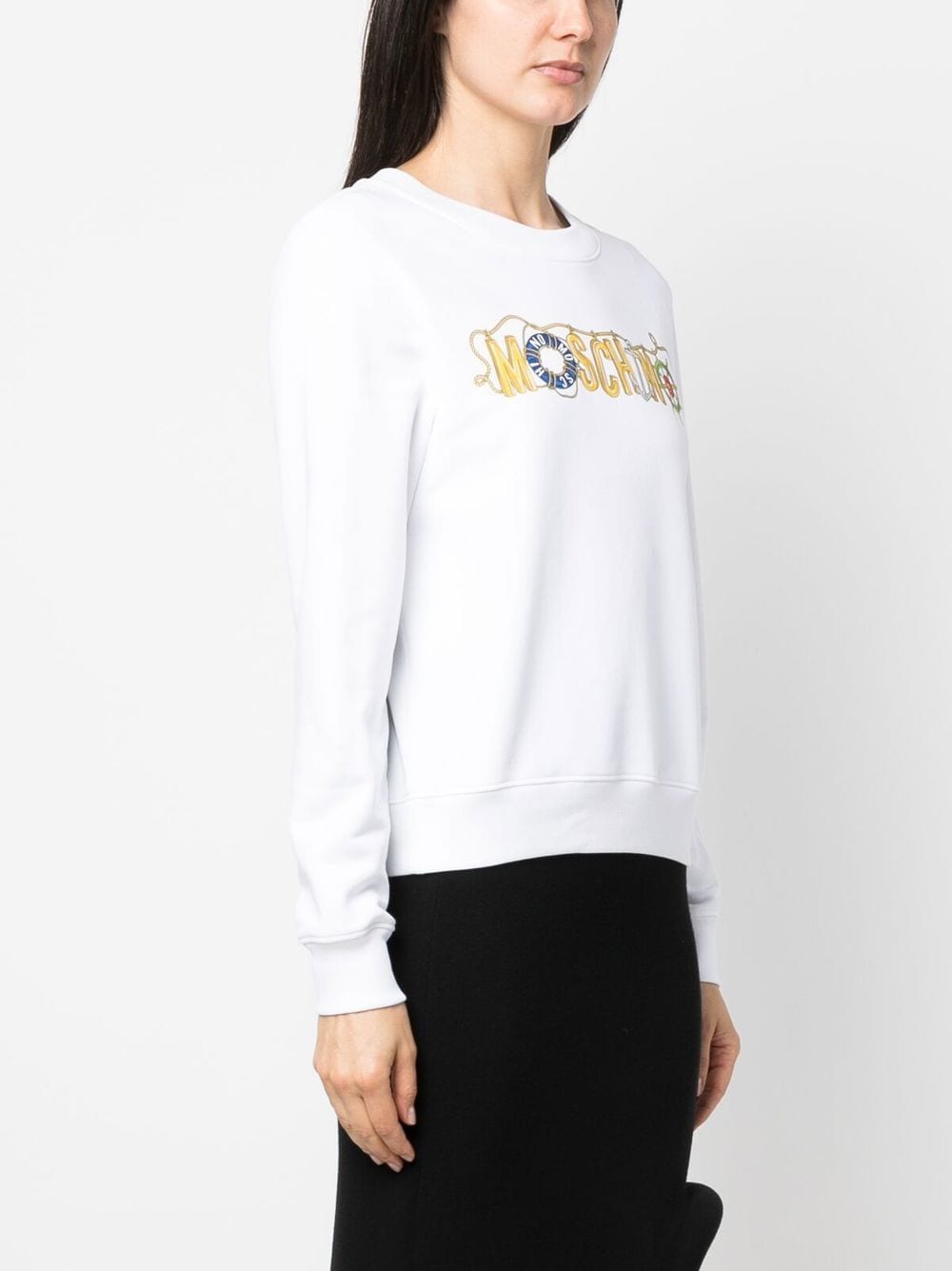 Shop Moschino Logo-print Long-sleeved Sweatshirt In White