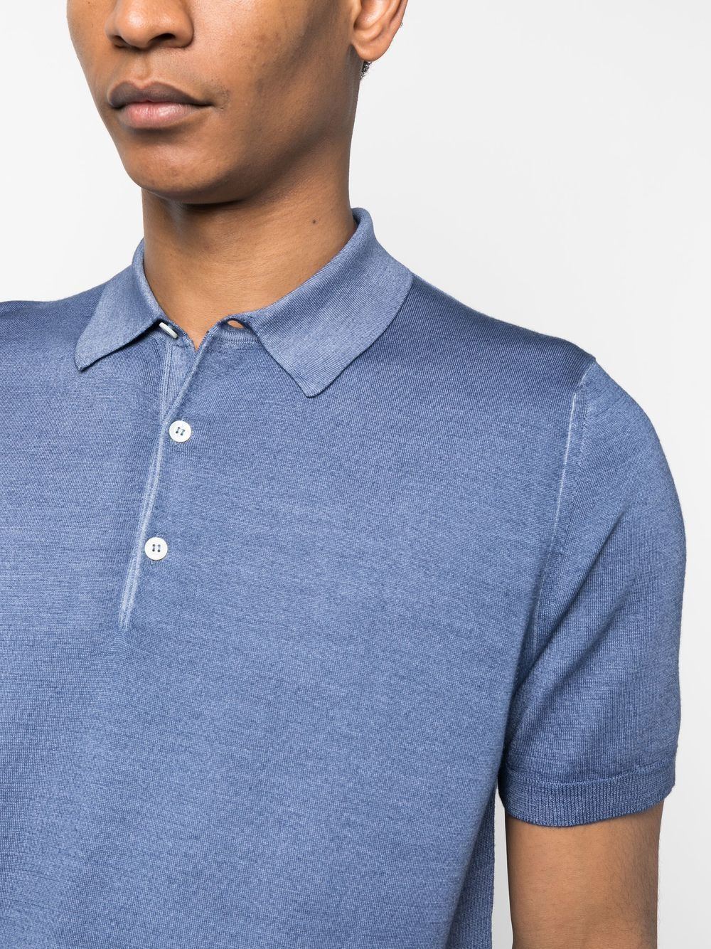 Shop Canali Wool-silk Blend Polo Shirt In 蓝色