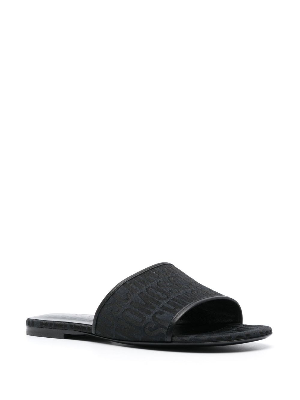 Shop Moschino Logo-jacquard Leather Sandals In Black