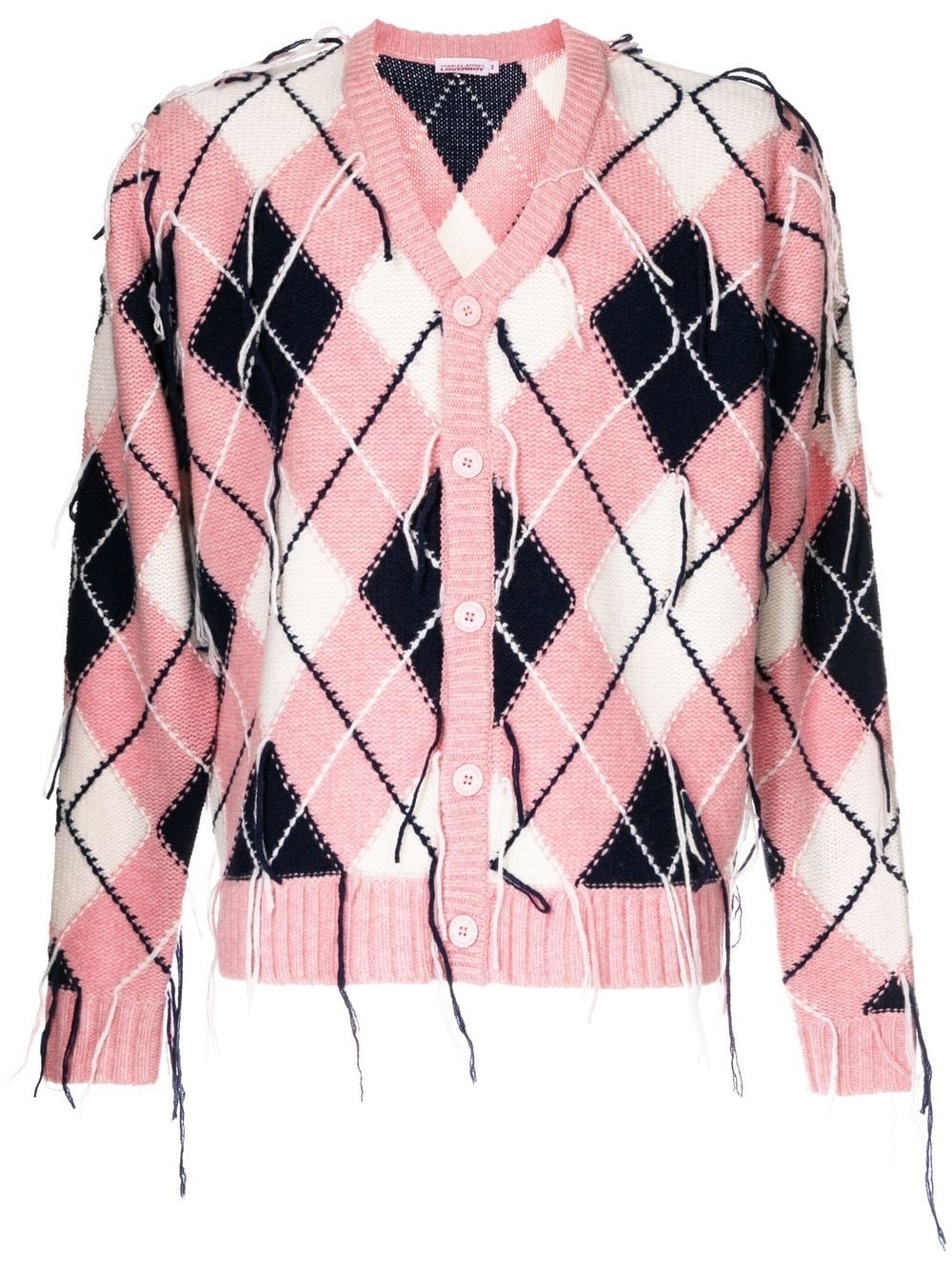 Argyle Fringe Detailed Cardigan In Pink