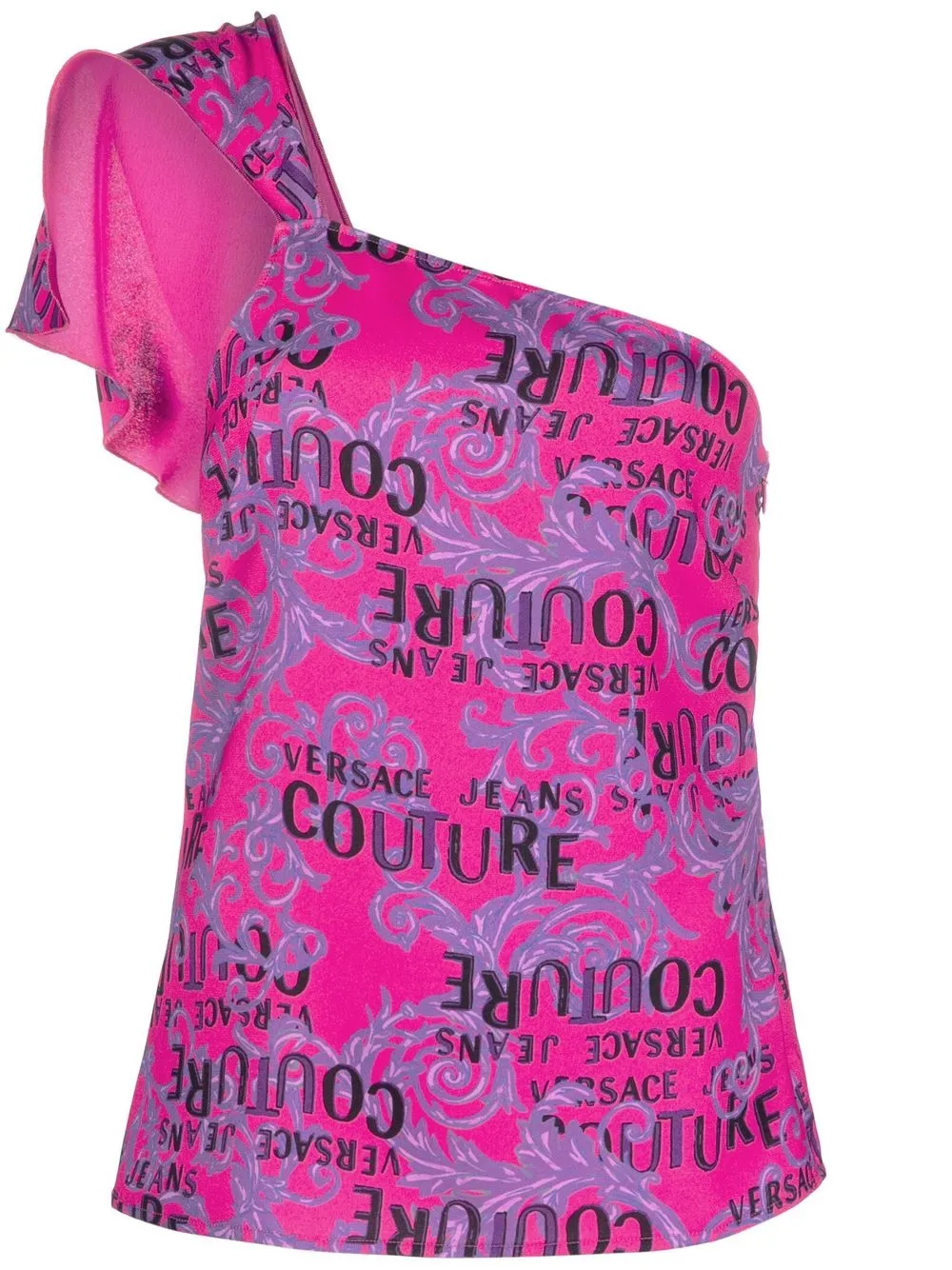 Versace Jeans Couture Logo-print One-shoulder Top In Fucsia