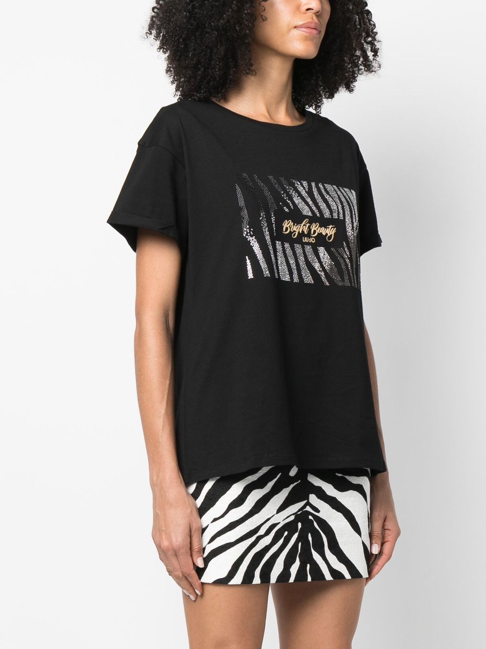 Shop Liu •jo Rhinestone-embellished Logo-print T-shirt In Black