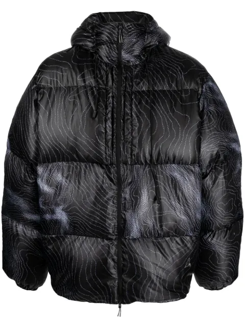ROA - abstract-print hooded puffer jacket